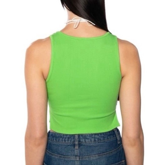 BELLE KNIT SLEEVELESS SCOOP T SHIRT IN LIME - Picture 4 of 7